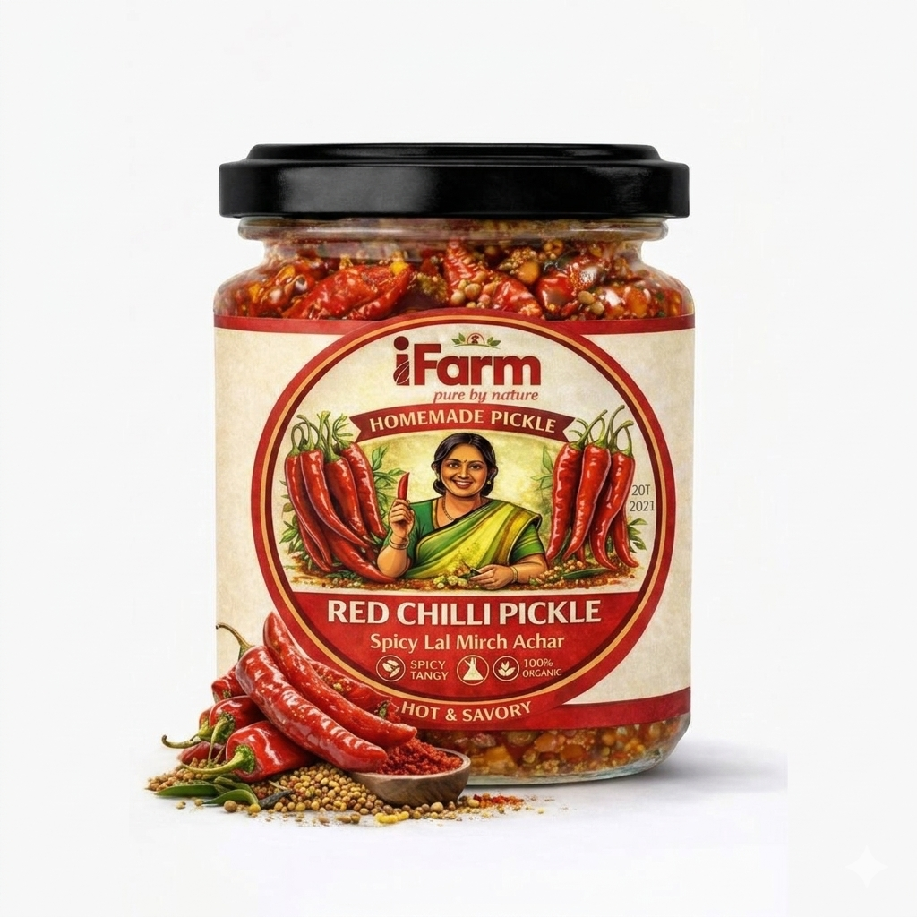 iFarm Homemade Red Chilli Pickle – Spicy Lal Mirch Achar 200G