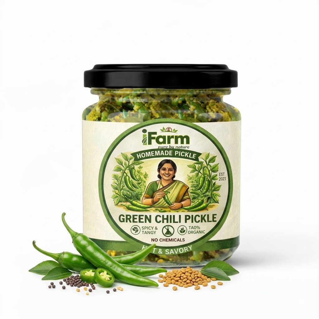 iFarm Homemade Green Chilli Pickle – Hari Mirch Achar 200G