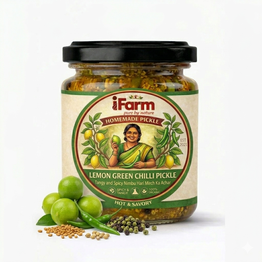 iFarm Homemade Lemon Green Chilli Pickle – Nimbu Mirch Achar 200G